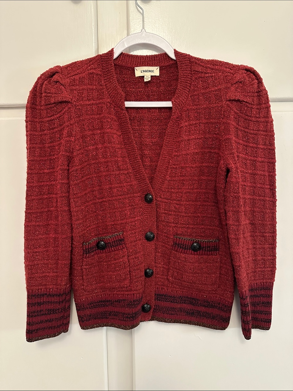 LIKE NEW L'Agence Red Pink Textured Sweater With Gold Shimmer
